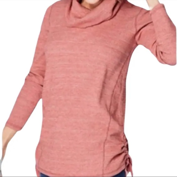 J Jill Pullover Womens Cotton Blend Heather Pink Waffle cowl neck Knit Side Ties - Picture 1 of 9